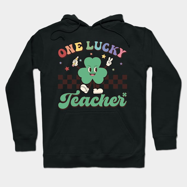 One Lucky Teacher St Patrick Day Shamrock Retro Hoodie by luxembourgertreatable